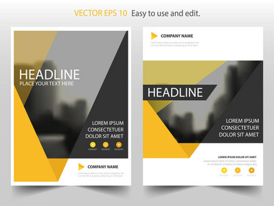黄色三角年报单张宣传册传单模板设计，书籍封面版式设计，抽象业务演示文稿模板，a4 尺寸设计