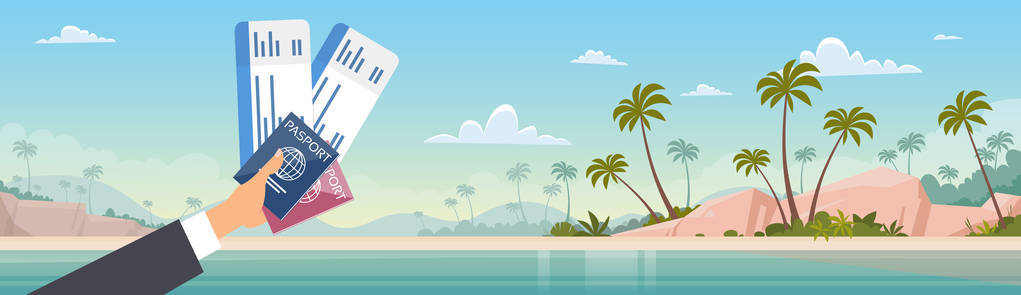 手控股票登机通行证旅行文档海边度假海海滩背景