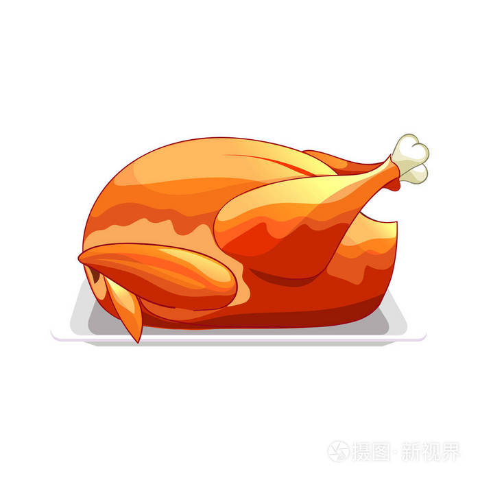 在板上的烤的火鸡.矢量图.孤立.白色背景.卡通风格