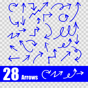 手绘制的箭头集集合的黑色方向铅笔素描符号，矢量图平面设计