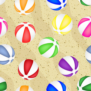 无缝背景与海滩球在沙子里。夏季模式