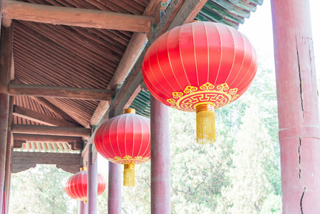 山西，中国2015 年 8 月 29 日 灯笼在姚庙。山西省临汾市著名的历史古迹
