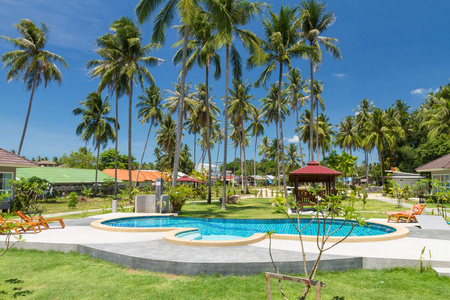房子和美丽的游泳池和棕榈树，苏梅岛，泰国