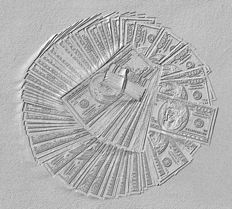 许多美元纸币作为背景，或保存在各种形式的微型股票照片