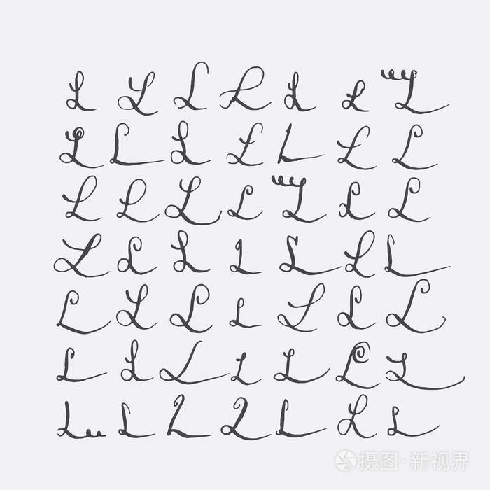 灰色黑色不完美字母序列上孤立.各种形状集合