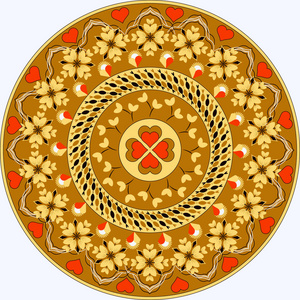 矢量情人节的圆形图案。曼荼罗用装饰花的心