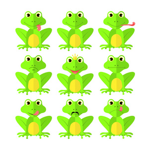 青蛙的孤立的白色背景上的平面样式集
