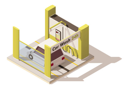 矢量等距低聚洗车图标