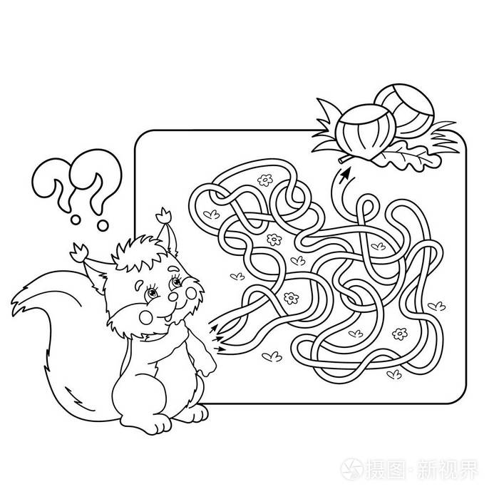 卡通矢量插画的教育迷宫或迷宫游戏为学龄前儿童.谜题.纠结的道路.