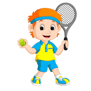 一个男孩打草地网球的插图