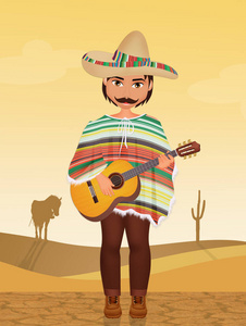 把吉他和草帽的墨西哥人