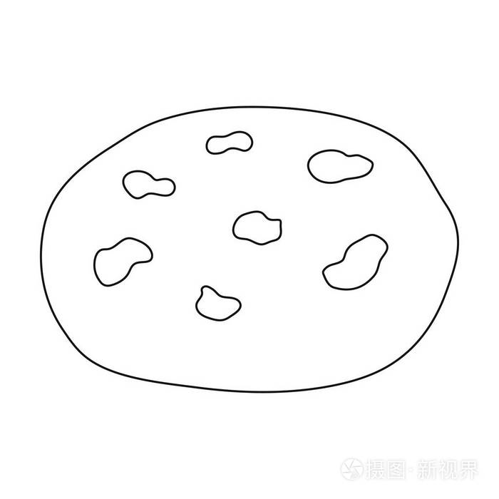 巧克力曲奇饼干图标在白色背景上孤立的轮廓样式巧克力甜点符号股票