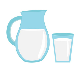 在罐子的玻璃，与图标平面样式的牛奶。白色背景上的孤立。矢量图