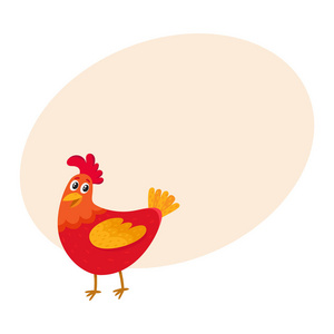 可爱的卡通红鸡 只母鸡站和笑的很开心