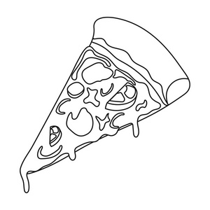 片披萨图标在白色背景上孤立的轮廓样式。比萨饼和比萨店象征股票矢量图