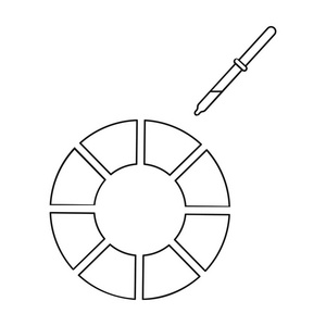 在白色背景上孤立的大纲样式颜色滚轮图标。排版符号股票矢量图