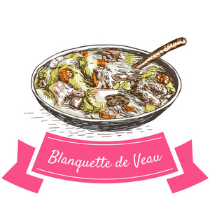 小牛肉色彩丰富的插画 Blanquette