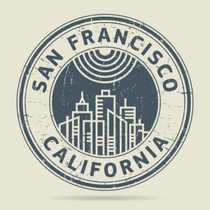 Grunge 橡皮戳或带有文本旧金山，加利福尼亚州的标签