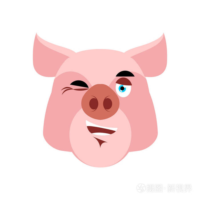 眨眼表情符号的猪白色背景上的小猪快乐情感农场