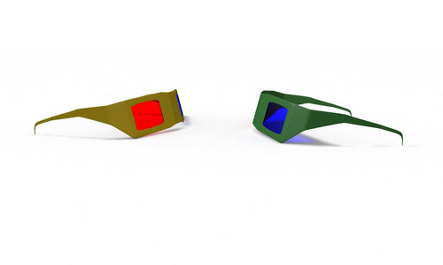 黄色和绿色的 3d 眼镜模型 3d 渲染