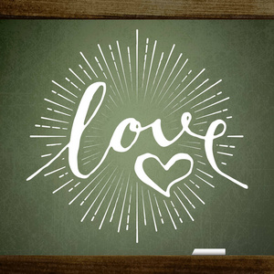 用爱，用粉笔黑板上手写的话语情人节背景