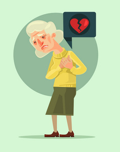 祖母字符与心脏病发作。矢量平面卡通插画