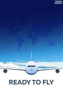 旅游海报。世界各地。准备好飞翔了。度假。到国家旅行。旅行的插图。现代向量平