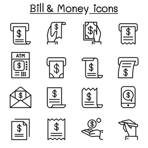 条例草案  钱图标集在细线样式