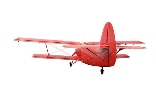 红色飞机活塞发动机的双翼飞机