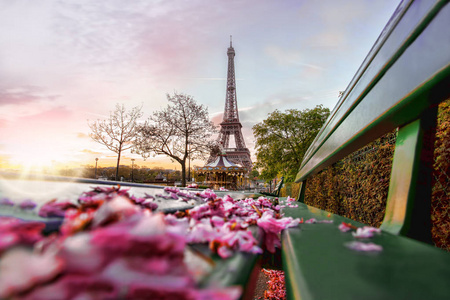 在法国，巴黎春天期间埃菲尔铁塔