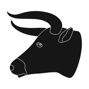 头公牛图标在白色背景上孤立的单色风格。牛仔竞技表演象征股票矢量图