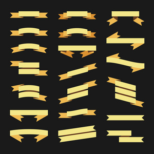 黄金平样式丝带横幅集。矢量