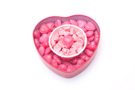 粉红心形糖果杯和心形盒为情人节 d