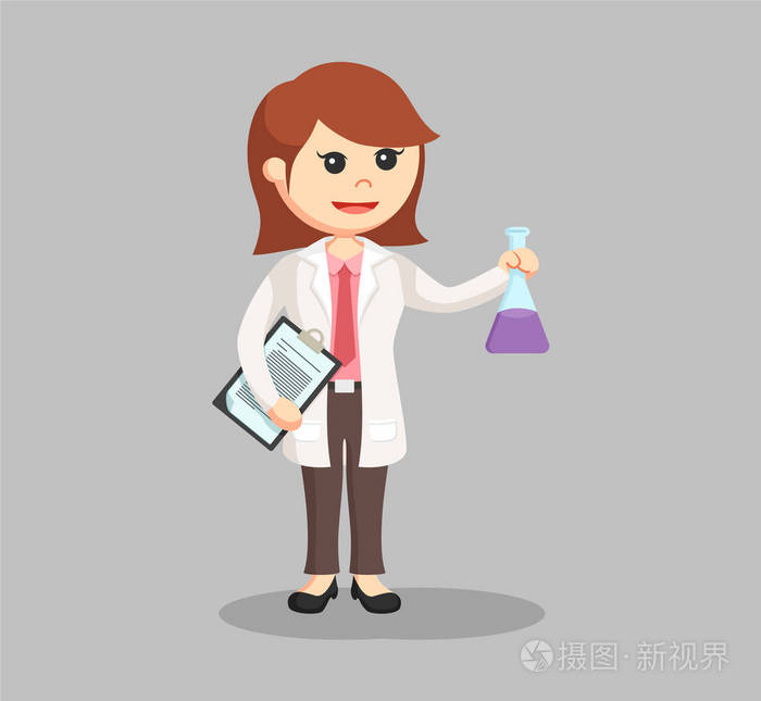 女科学家与剪贴板和测试管