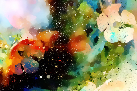 与花 颜色银河背景 电脑拼贴 宇宙 空间