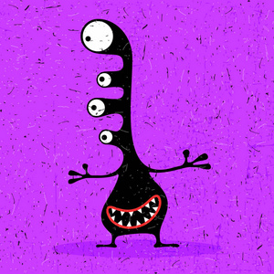 可爱的黑色怪物与情绪对垃圾紫色背景