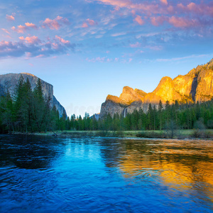 约塞米蒂梅塞德河el capitan和半圆顶