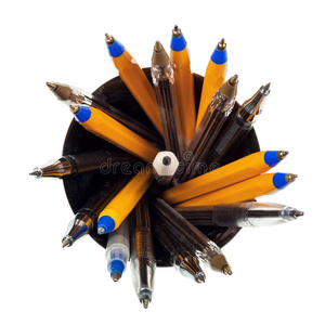 简单笔和铅笔的俯视图图片