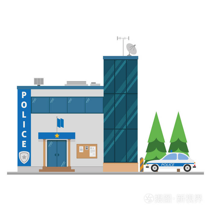 可爱的卡通矢量插画的警察局
