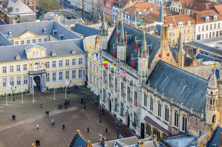 在比利时的布鲁日，老城的鸟瞰图