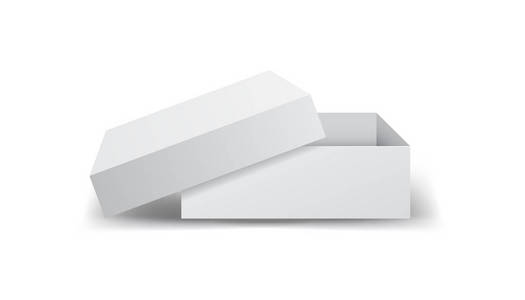 白色的纸板包装盒。孤立在白色背景上的矢量图