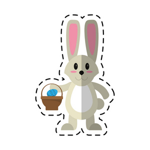 卡通复活节兔子用篮子里的鸡蛋