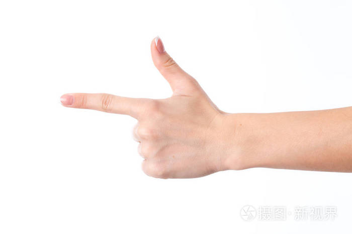 女手显示用食指手势和竖起了大拇指被孤立在白色背景上