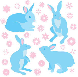兔子和春天花集合矢量图