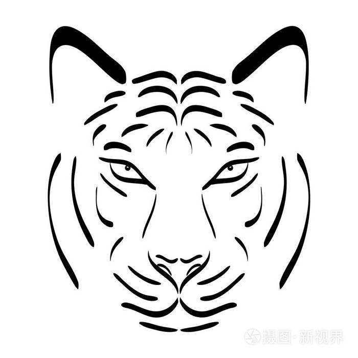虎头的轮廓矢量老虎图标作为孤立的背景上设计元素