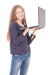 微笑与笔记本电脑学生少女
