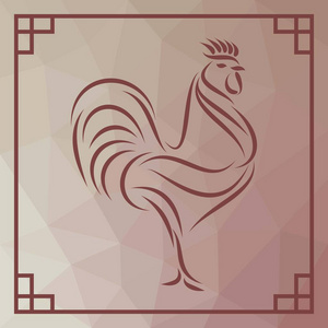 老式的公鸡，中国符号的新的一年。矢量图贺卡背景