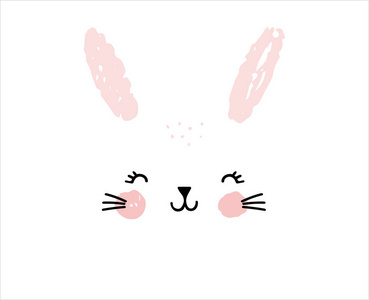 快乐复活节贺卡，海报，与可爱，甜甜的手画水彩兔子