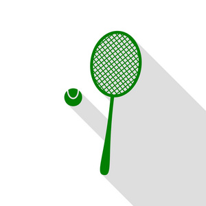 网球球拍标志。绿色图标，带平面样式阴影路径