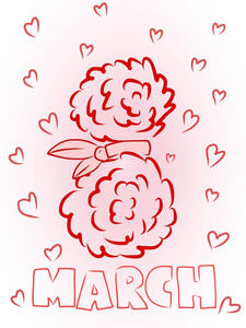日期 3 月 8 日国际妇女节在鲜花和彩带的形状
